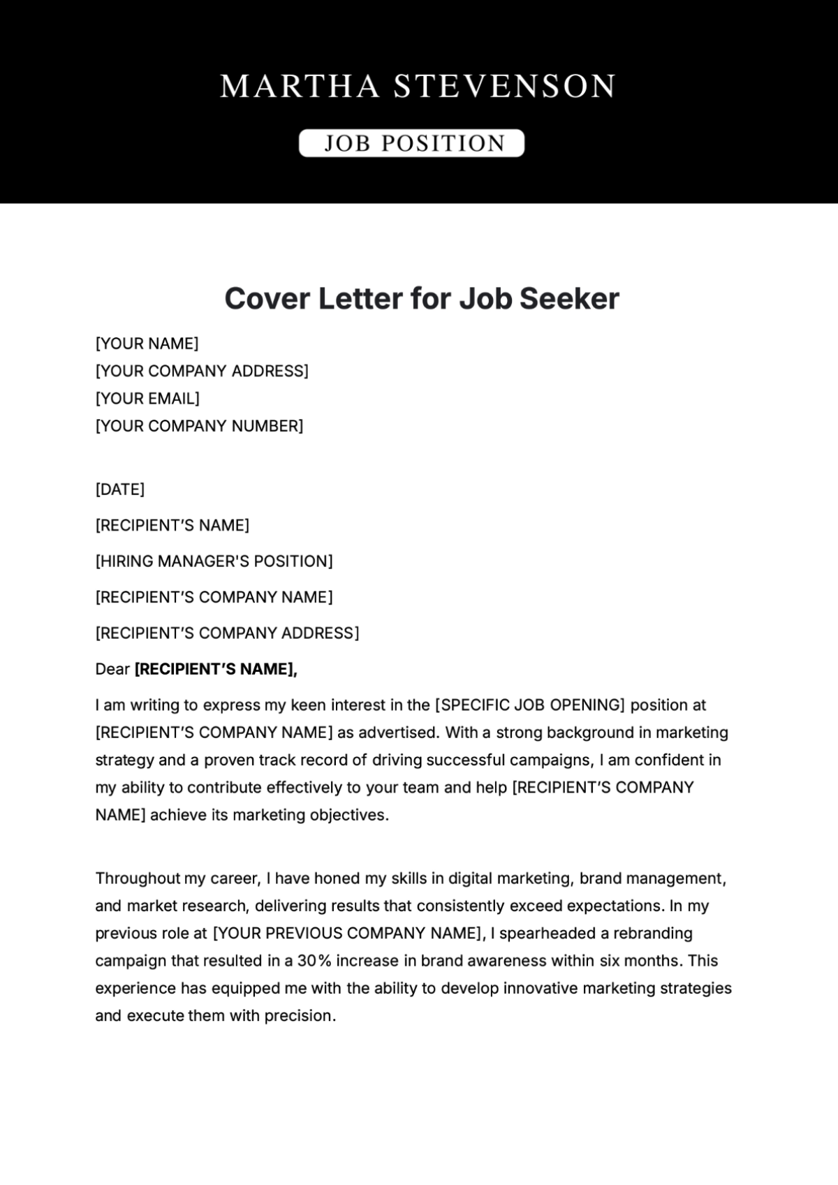 Cover Letter Job Seeker Template