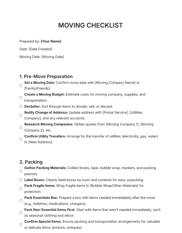 Free AI Moving Checklist Generator, Moving Checklist Maker Online Tool
