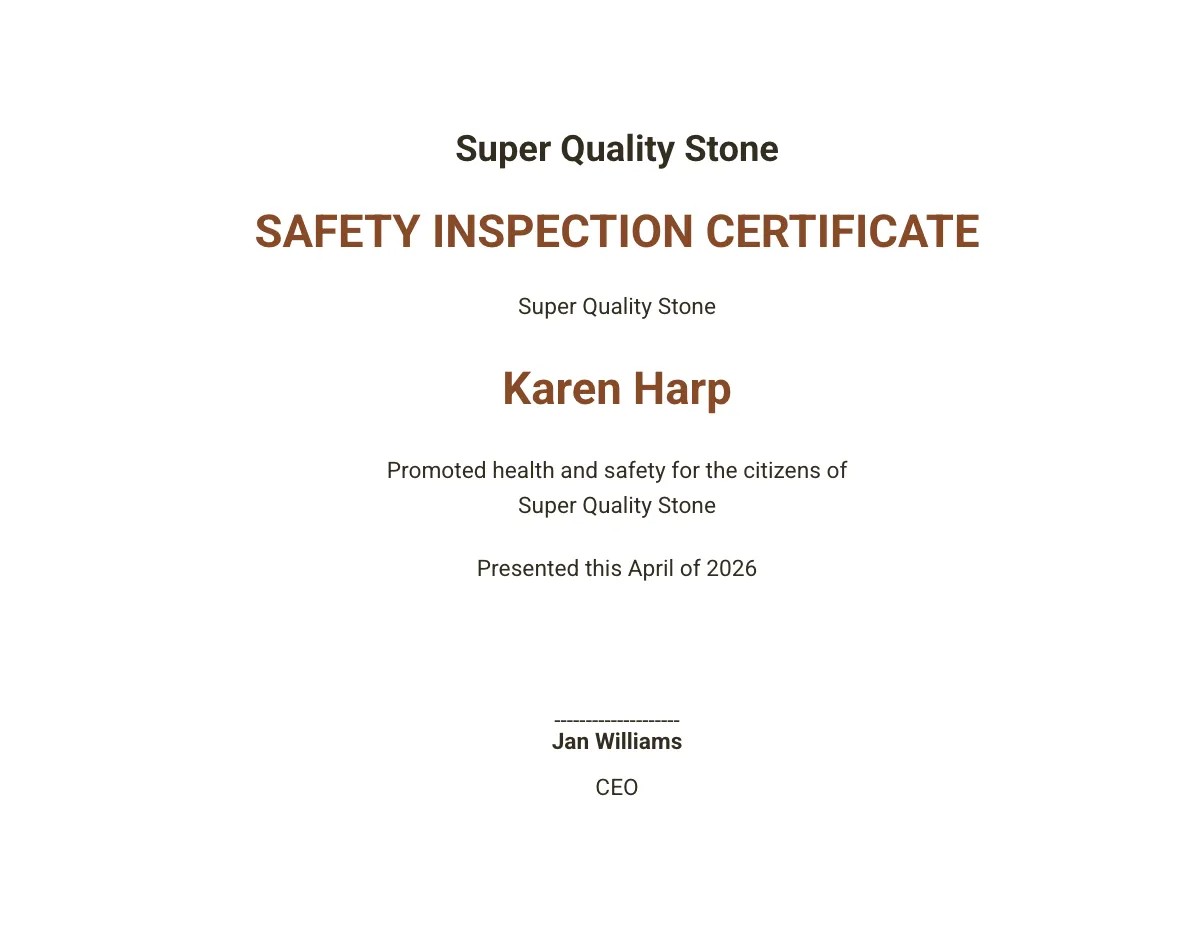 Free Safety Inspection Certificate Template to Edit Online