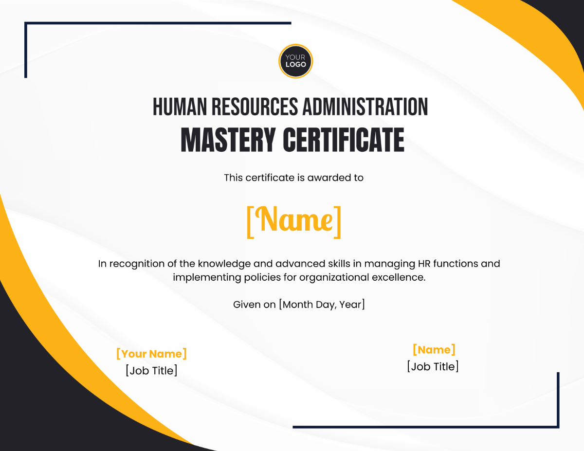 Free Human Resources Administration Mastery Certificate Template to Edit Online