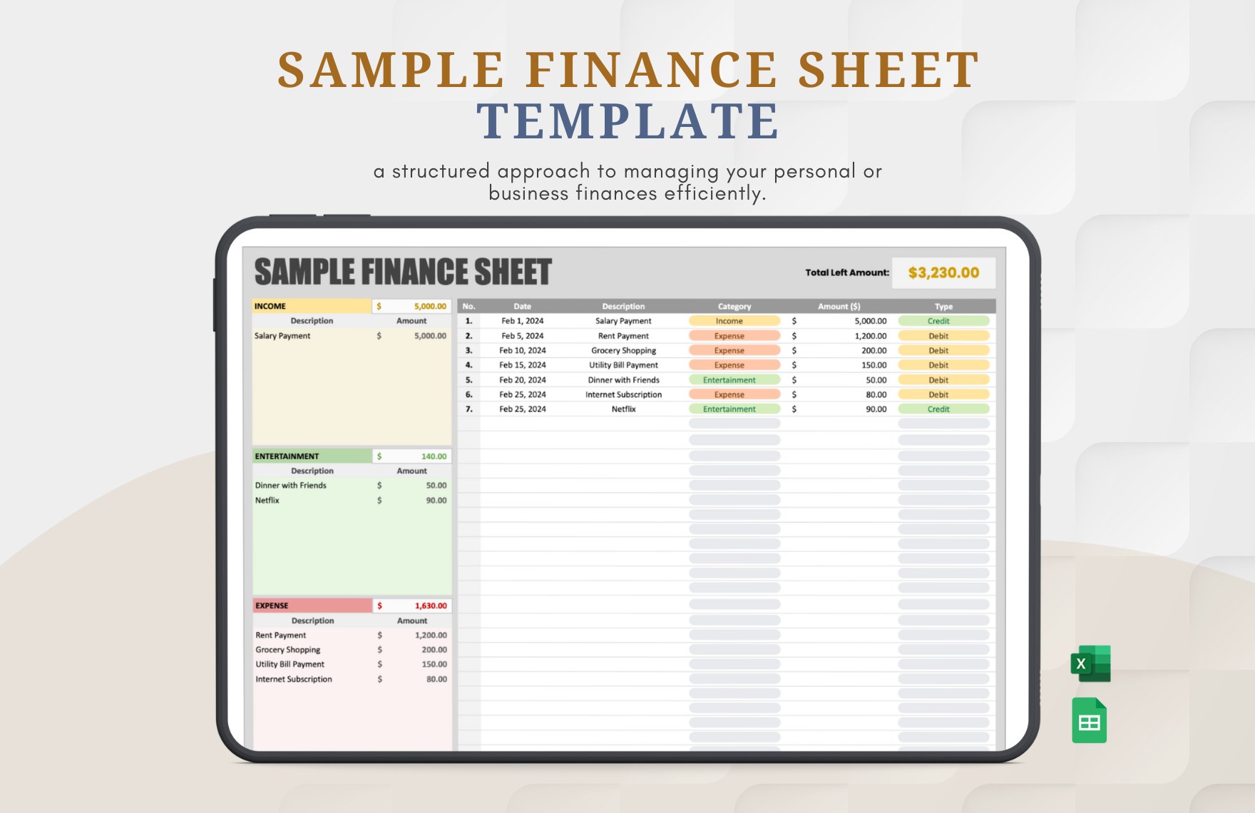 Sample Finance Sheet Template in Excel, Google Sheets - Download | Template.net