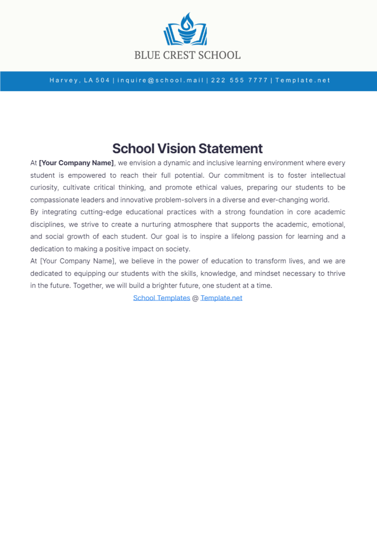 School Vision Statement Template