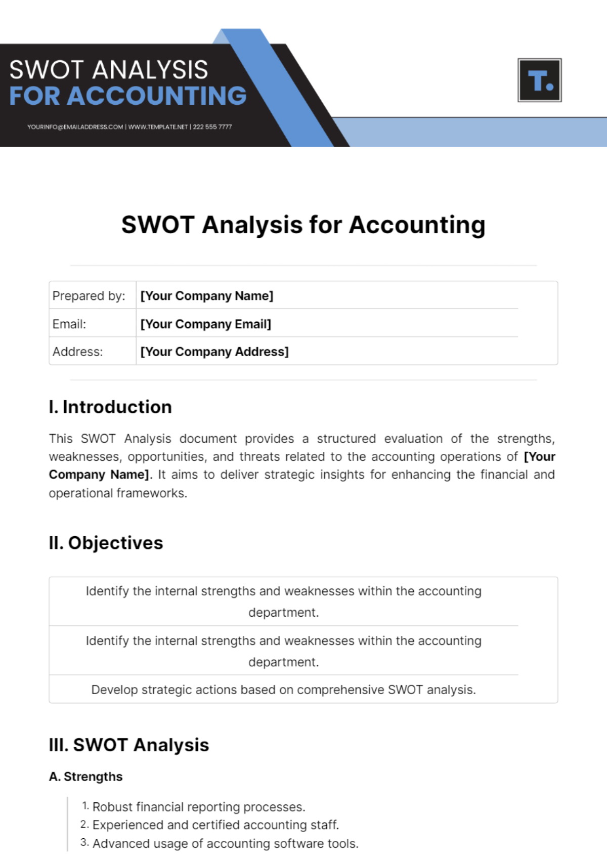Free SWOT Analysis For Accounting Template to Edit Online