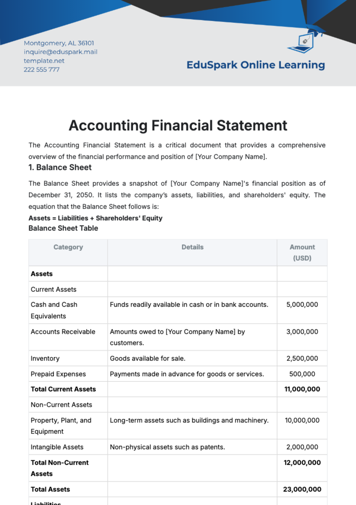 Free Accounting Financial Statement Template to Edit Online