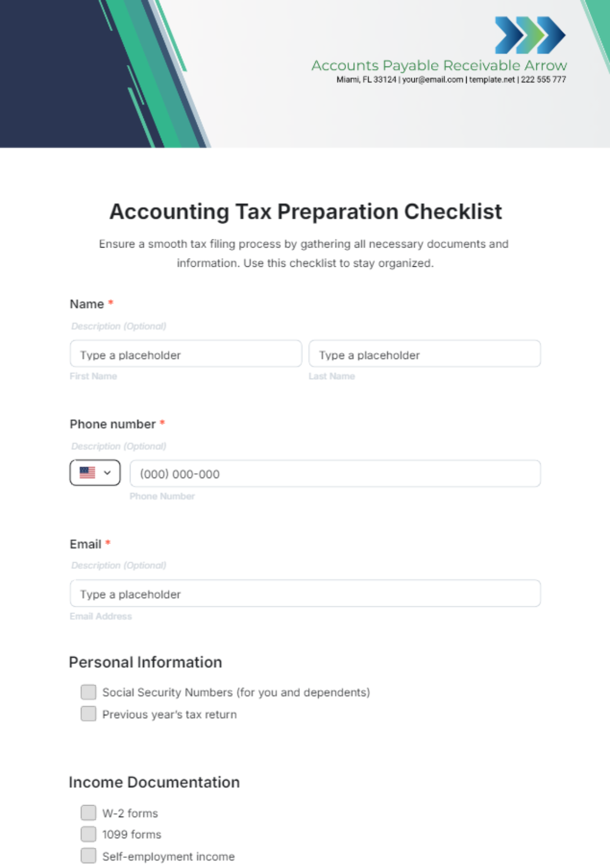 Free Accounting Tax Preparation Checklist Form Template to Edit Online