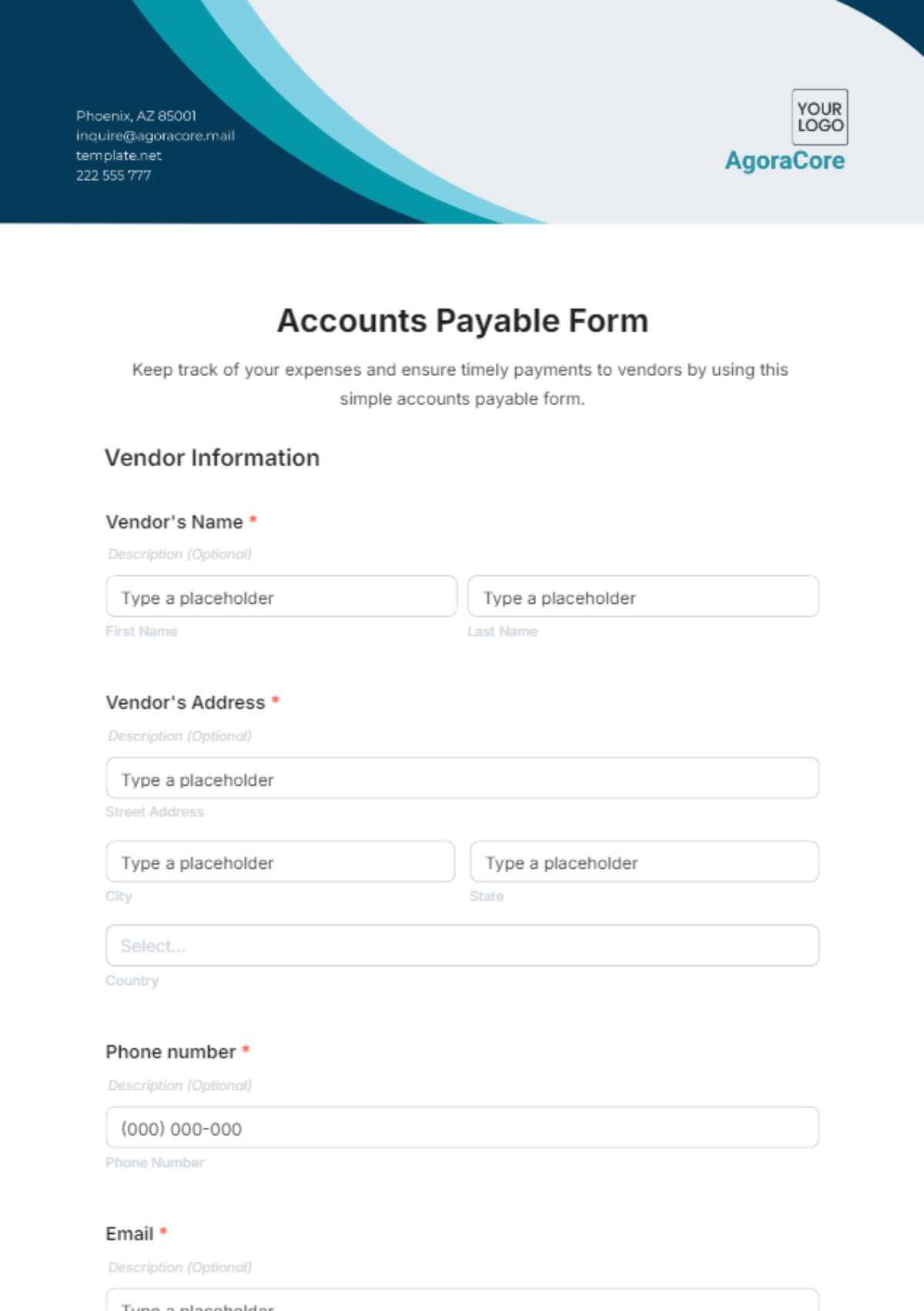 Free Accounts Payable Form Template to Edit Online