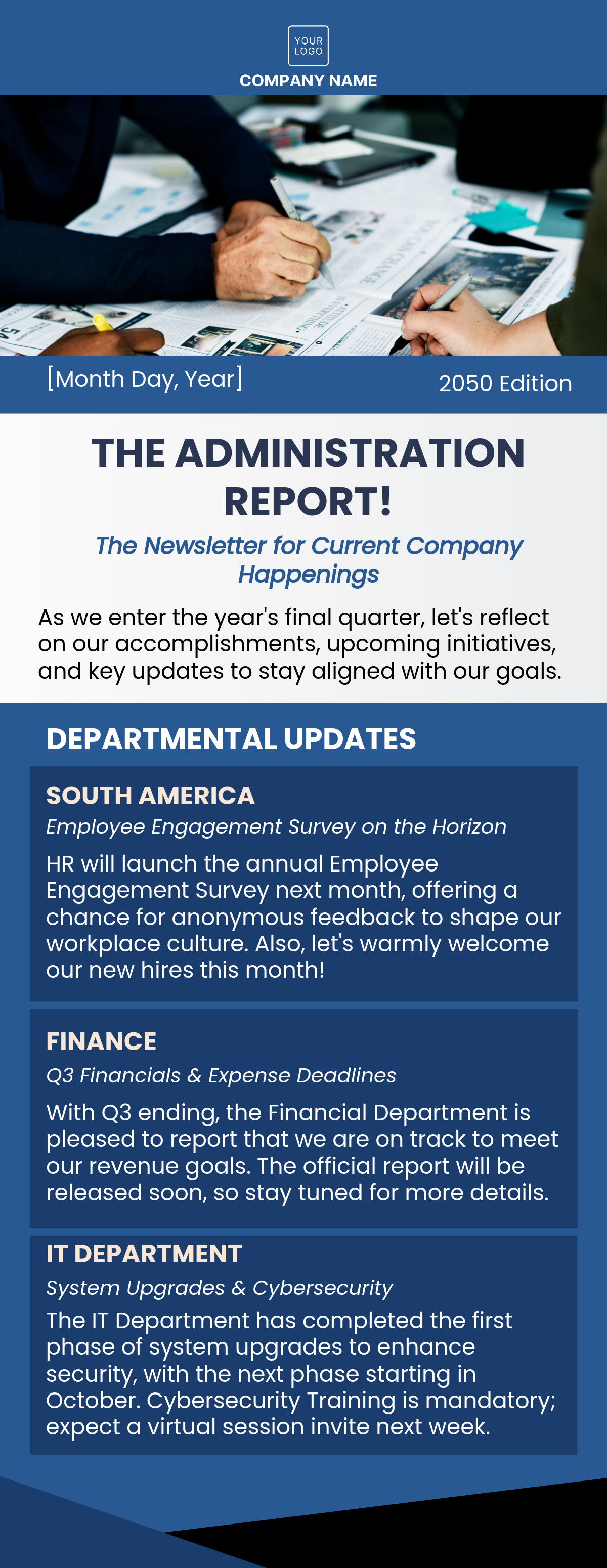 Free Administration Company Newsletter Template to Edit Online