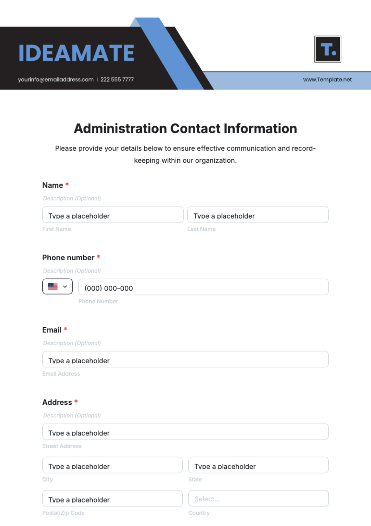 Free Administration Contact Information Template to Edit Online
