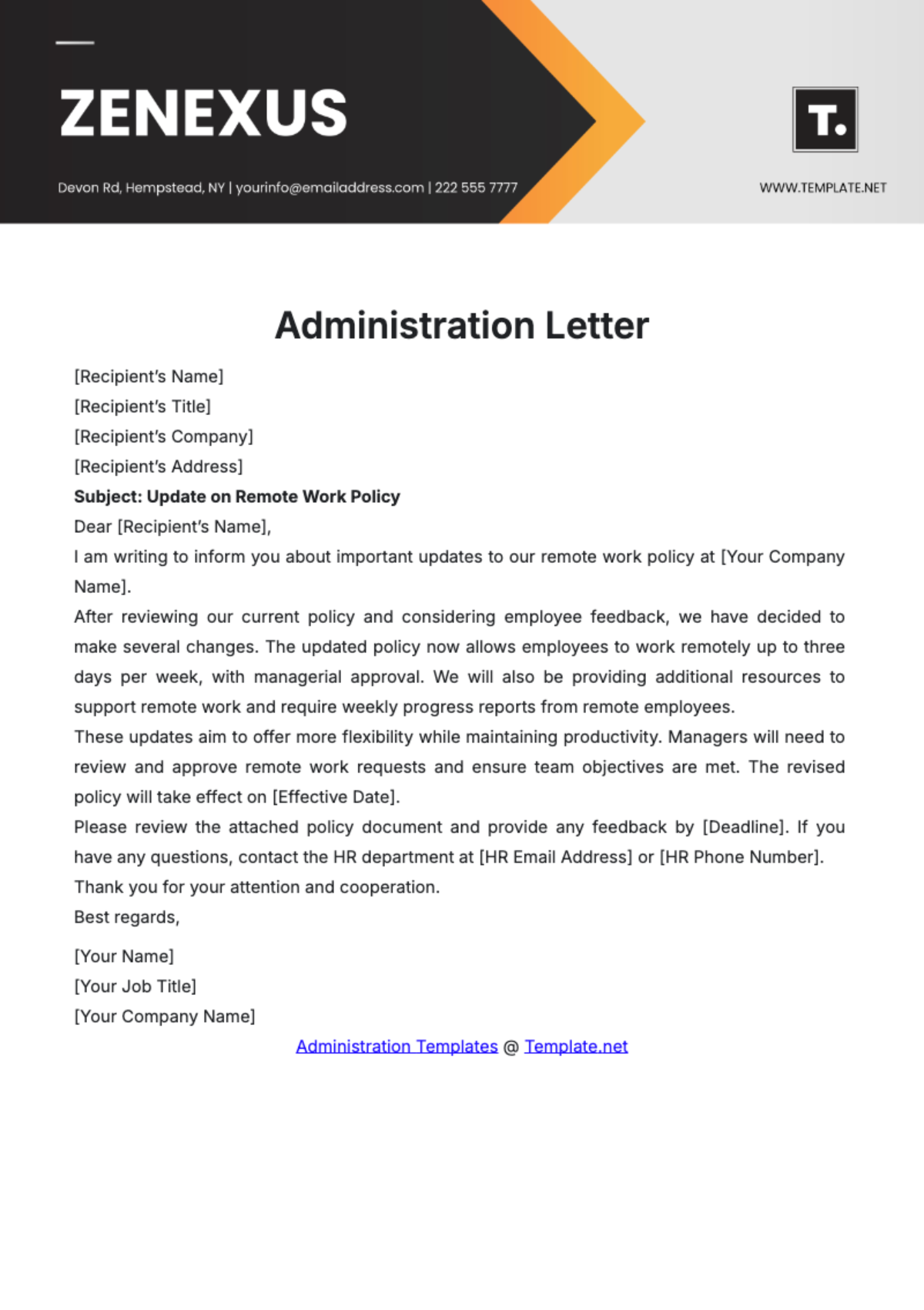 Free Administration Letter Template to Edit Online