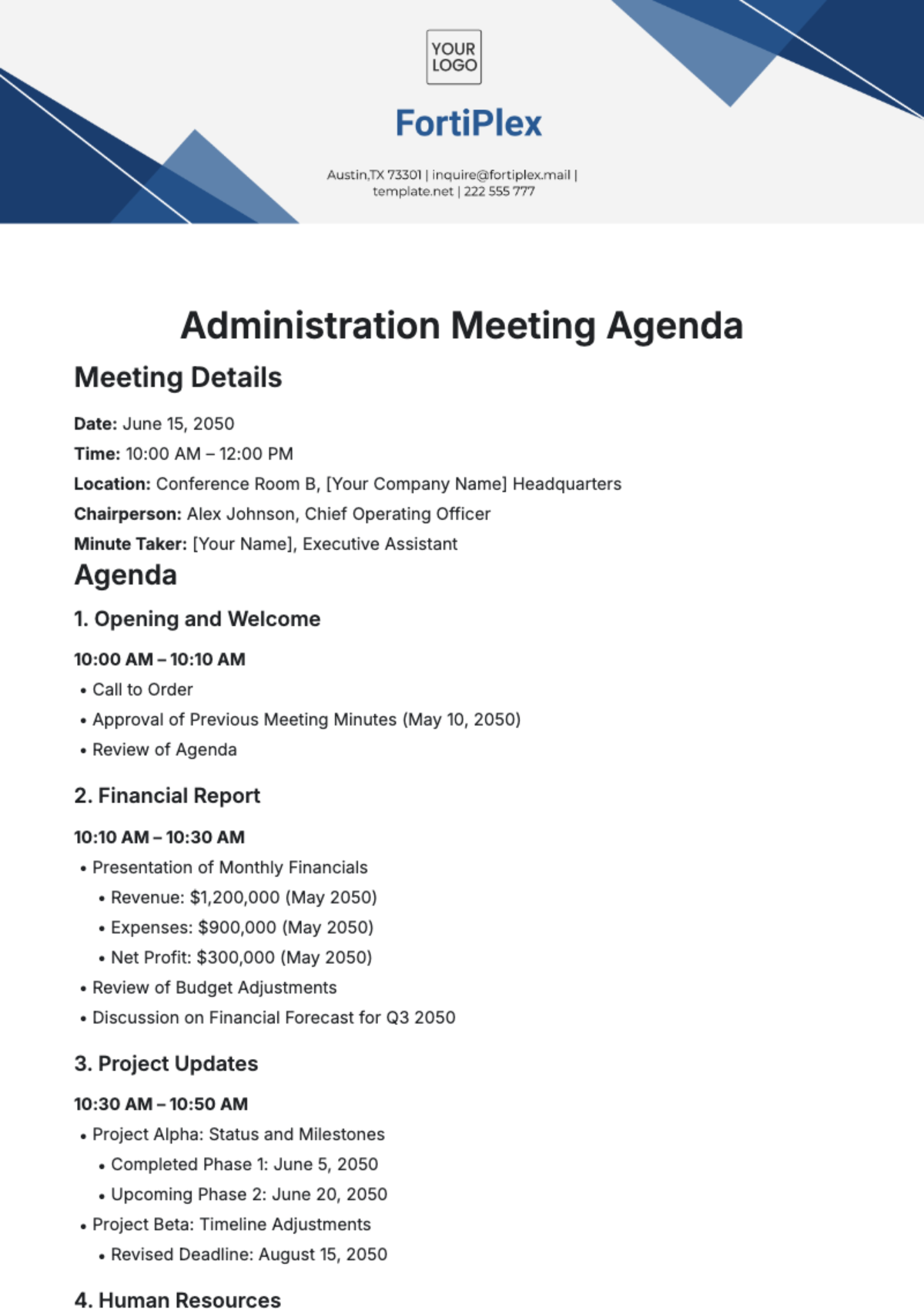 Free Administration Meeting Agenda Template to Edit Online