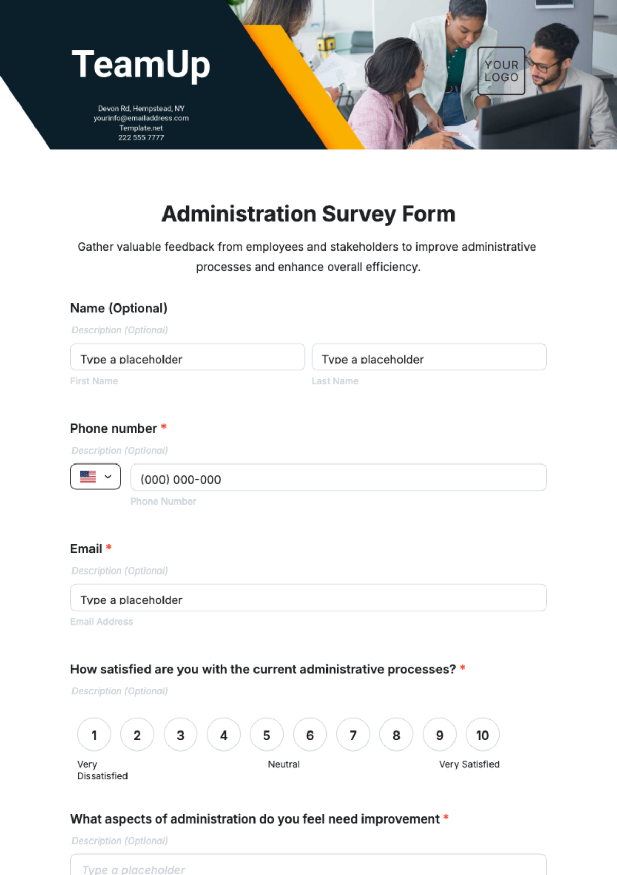 Free Administration Survey Form Template to Edit Online