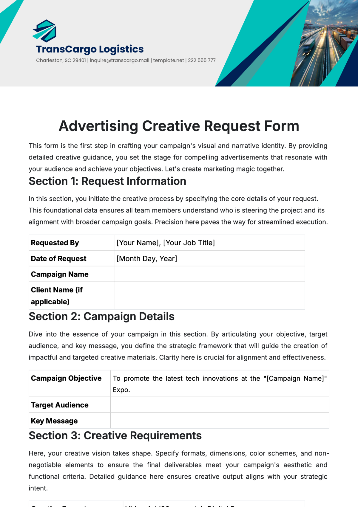 Free Advertising Creative Request Form Template to Edit Online