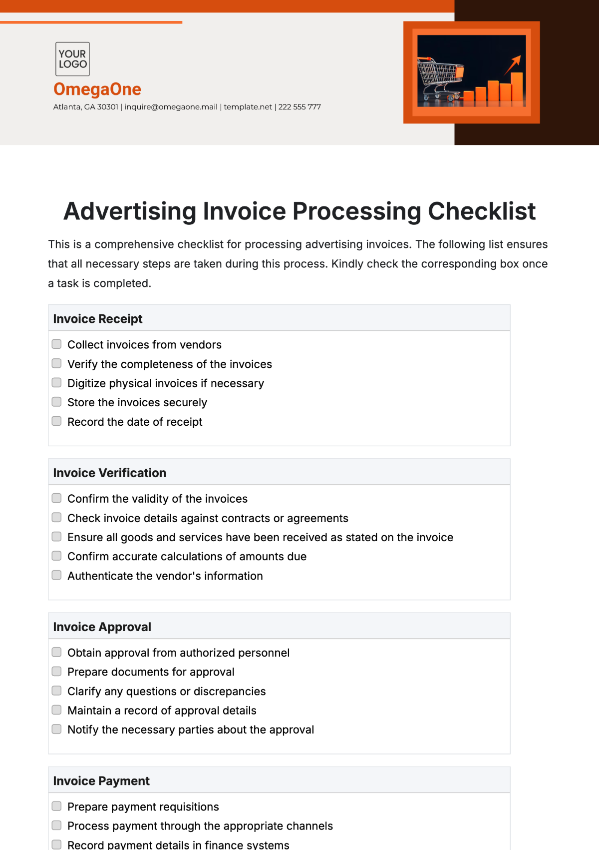 Free Advertising Invoice Processing Checklist Template to Edit Online