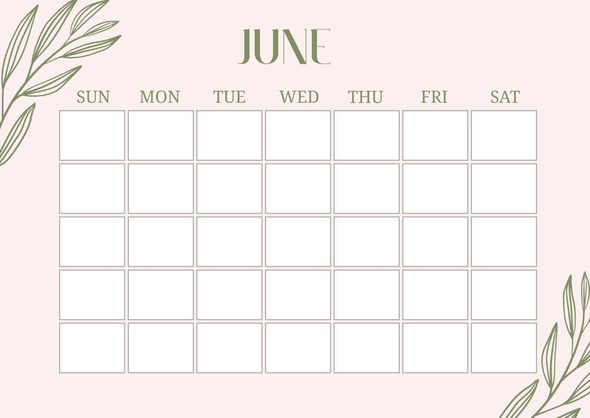 Free Blank Undated Summer Calendar Template to Edit Online