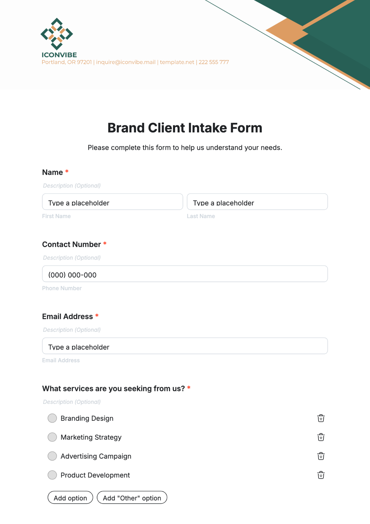 Free Brand Client Intake Form Template to Edit Online