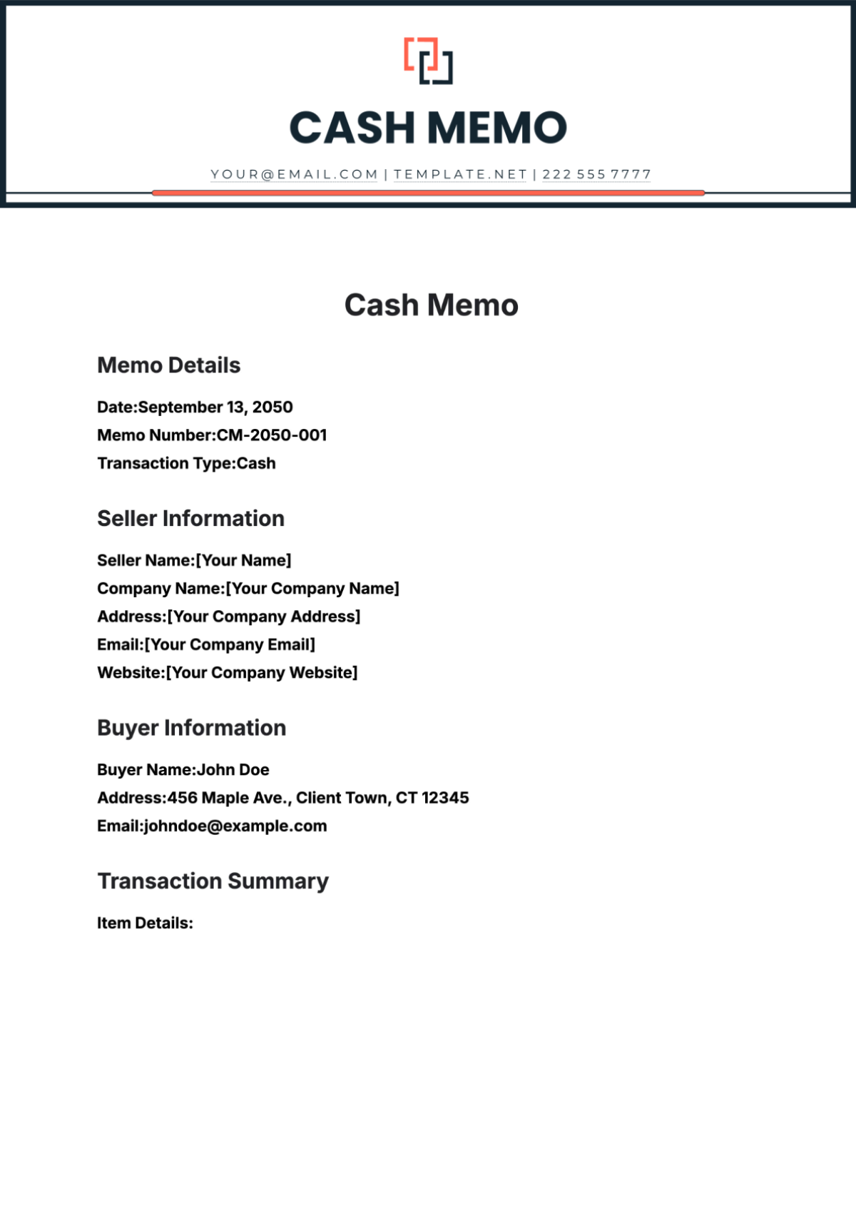 Free Cash Memo Template to Edit Online