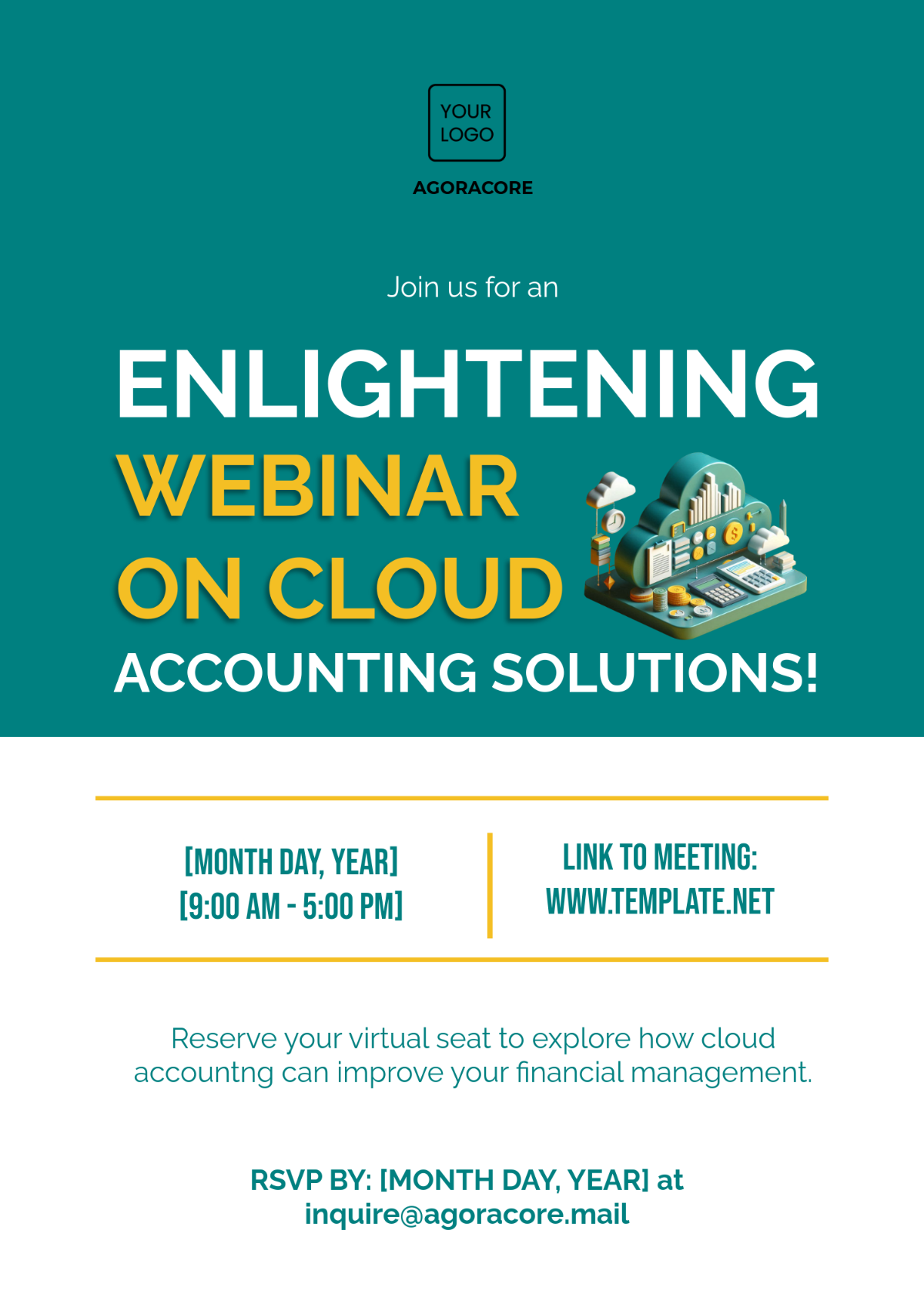 Free Cloud Accounting Solutions Webinar Invitation Card Template to Edit Online