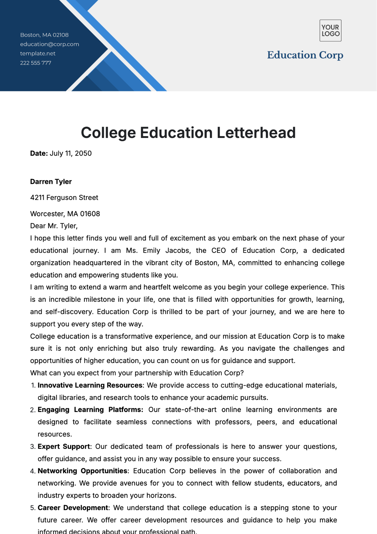 Free College Education Letterhead Template to Edit Online