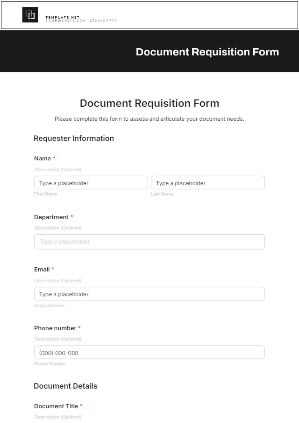 Document Requisition Form Template