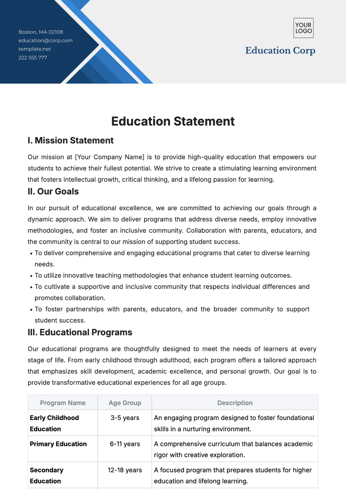 Free Education Statement Template to Edit Online