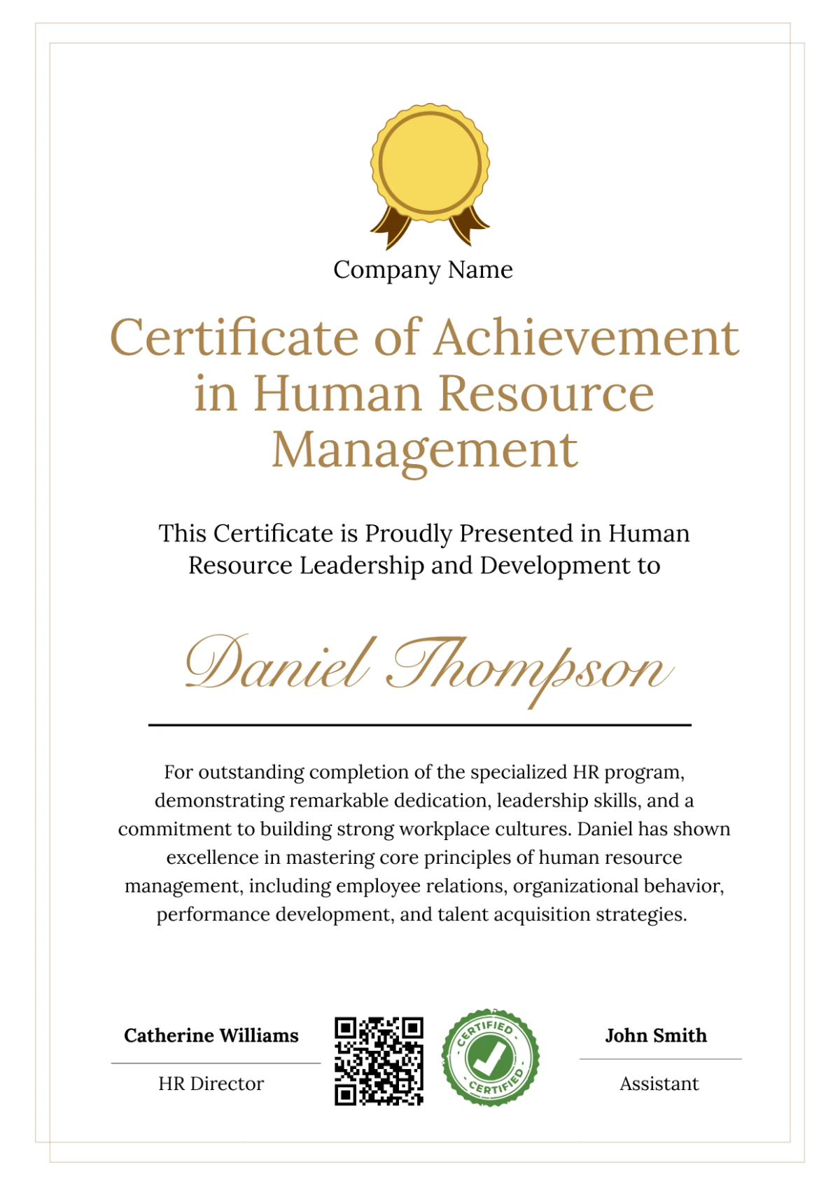 Free Elegant HR Certificate Template to Edit Online