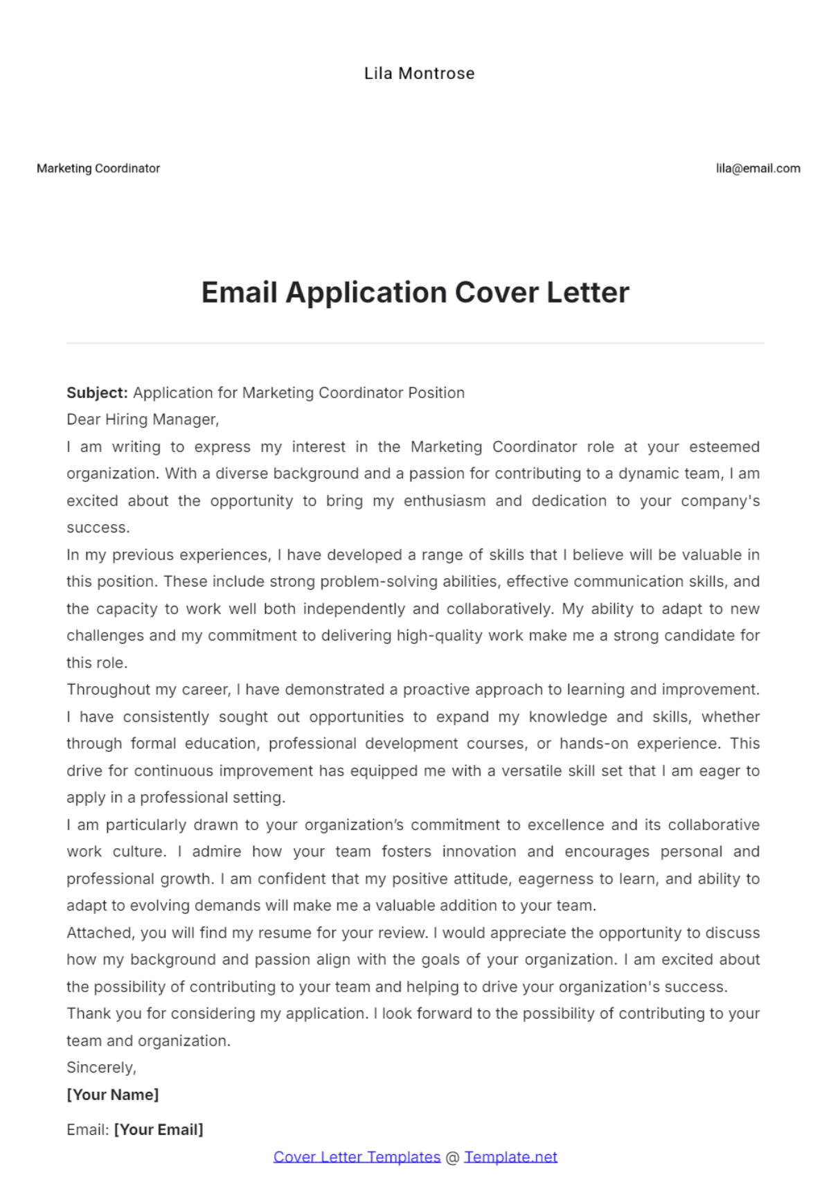 Email Application Cover Letter