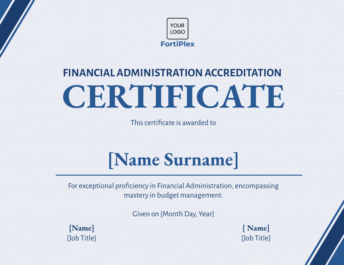 Free Financial Administration Accreditation Certificate Template to Edit Online
