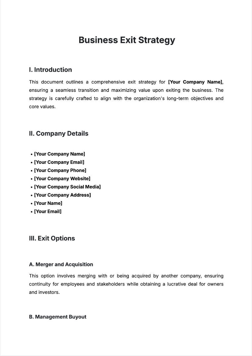 Free AI Business Exit Strategy Generator, Business Exit Strategy Maker Tool
