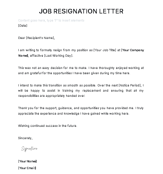 Free AI Job Resignation Letter Generator, Job Resignation Letter Maker Online Tool