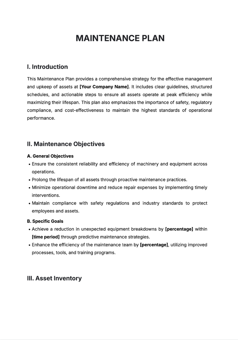 Free AI Maintenance Plan Generator, Maker Online Tool