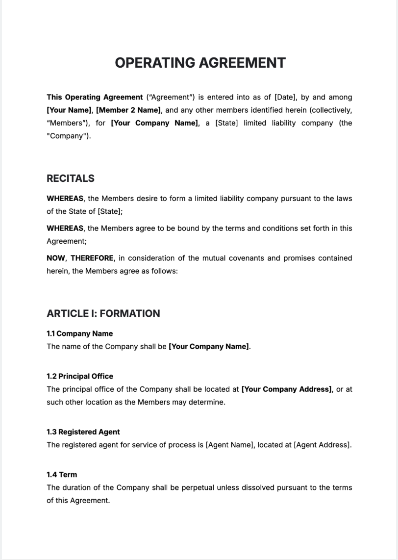 Free AI Operating Agreement Generator, Free Operating Agreement Maker Tool
