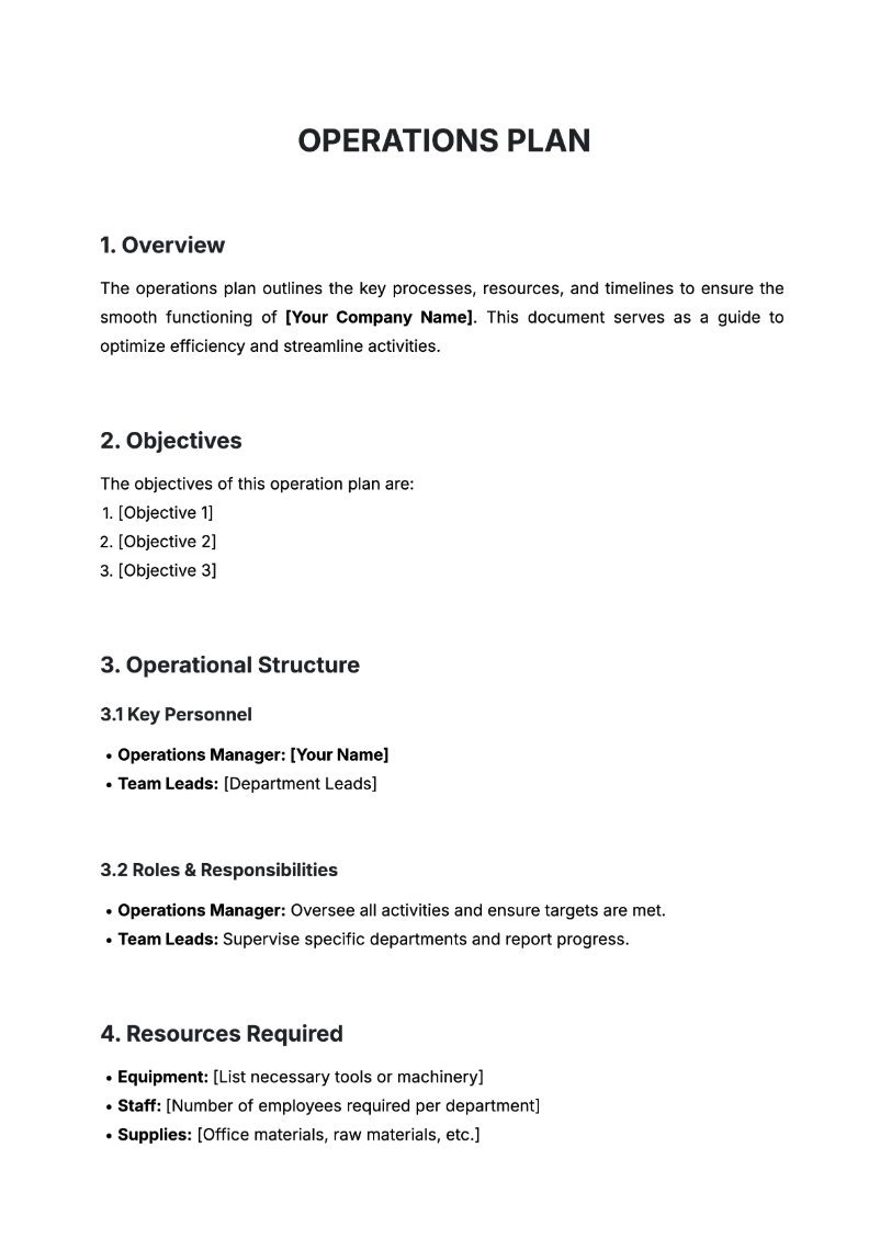 Free AI Operations Plan Generator, Free Operations Plan Maker Online Tool