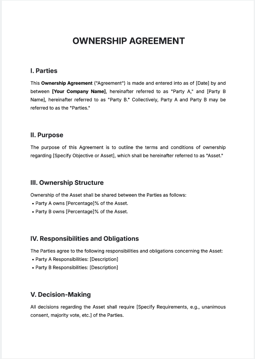 Free AI Ownership Agreement Generator, Ownership Agreement Maker Tool