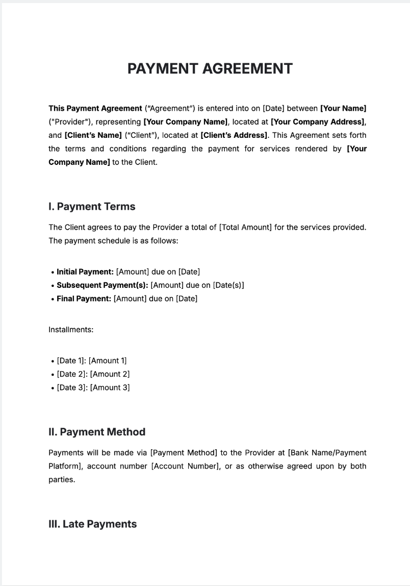 Free AI Payment Agreement Generator, Payment Agreement Maker Tool