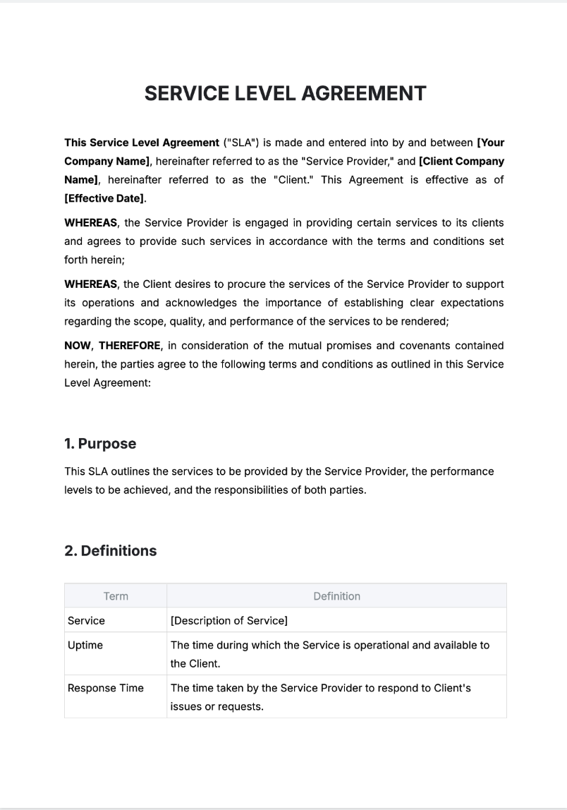 Free AI Service Level Agreement Generator, Maker Online Tool