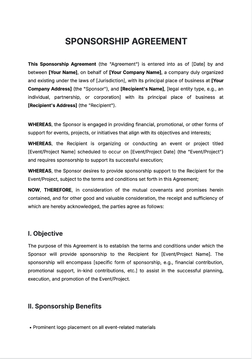 Free AI Sponsorship Agreement Generator, Sponsorship Agreement Maker Tool