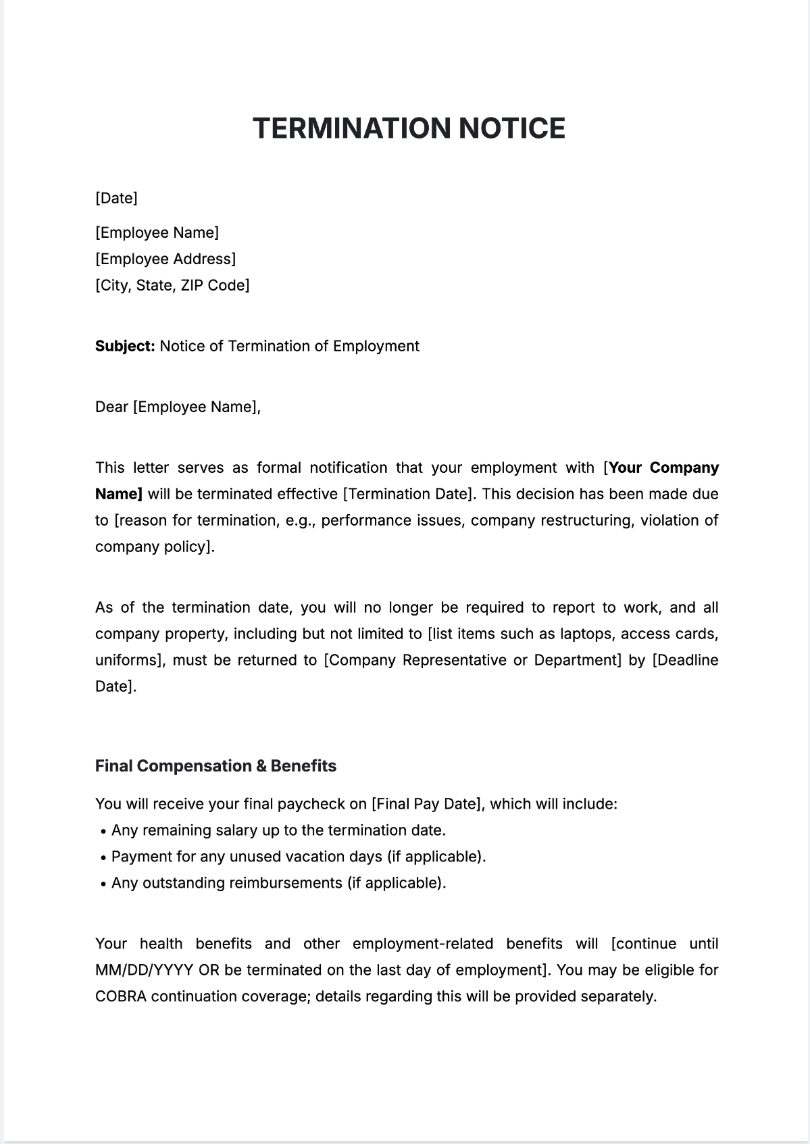 Free AI Termination Notice Generator, Maker Online Tool