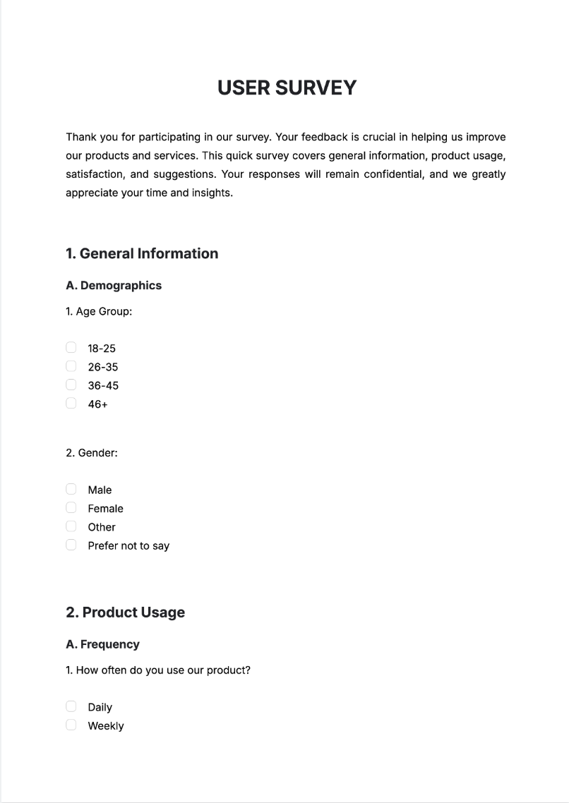 Free AI User Survey Generator, Free User Survey Maker Online Tool