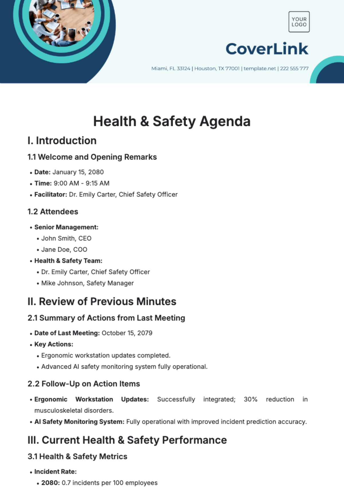 Free Health & Safety Agenda Template to Edit Online