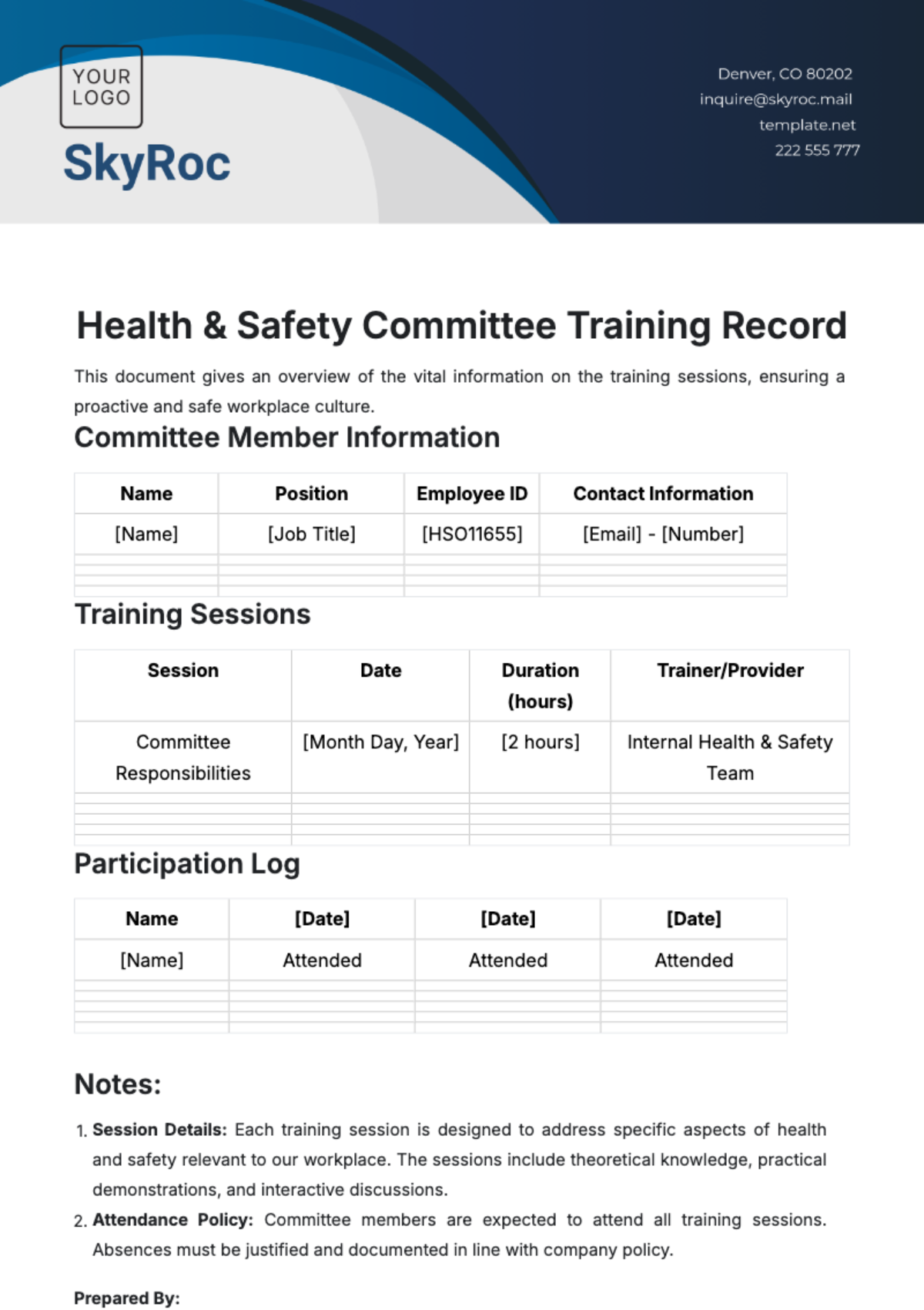 Free Health & Safety Committee Training Record Template to Edit Online