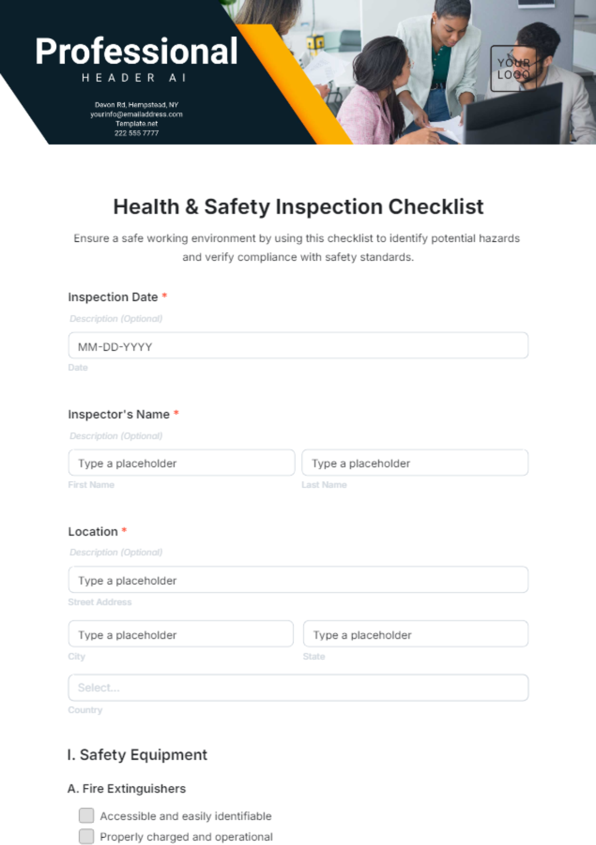 Free Health & Safety Inspection Checklist Form Template to Edit Online