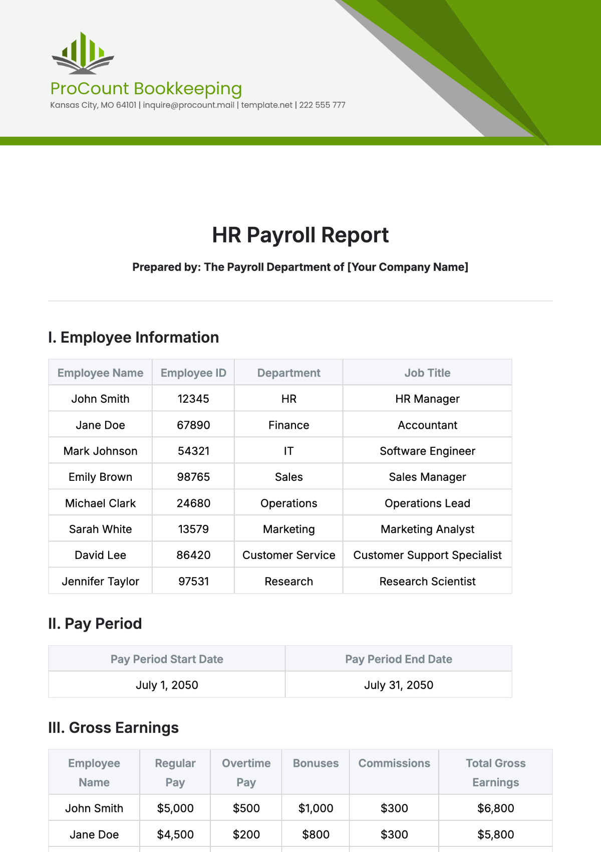 Free HR Payroll Report Template to Edit Online