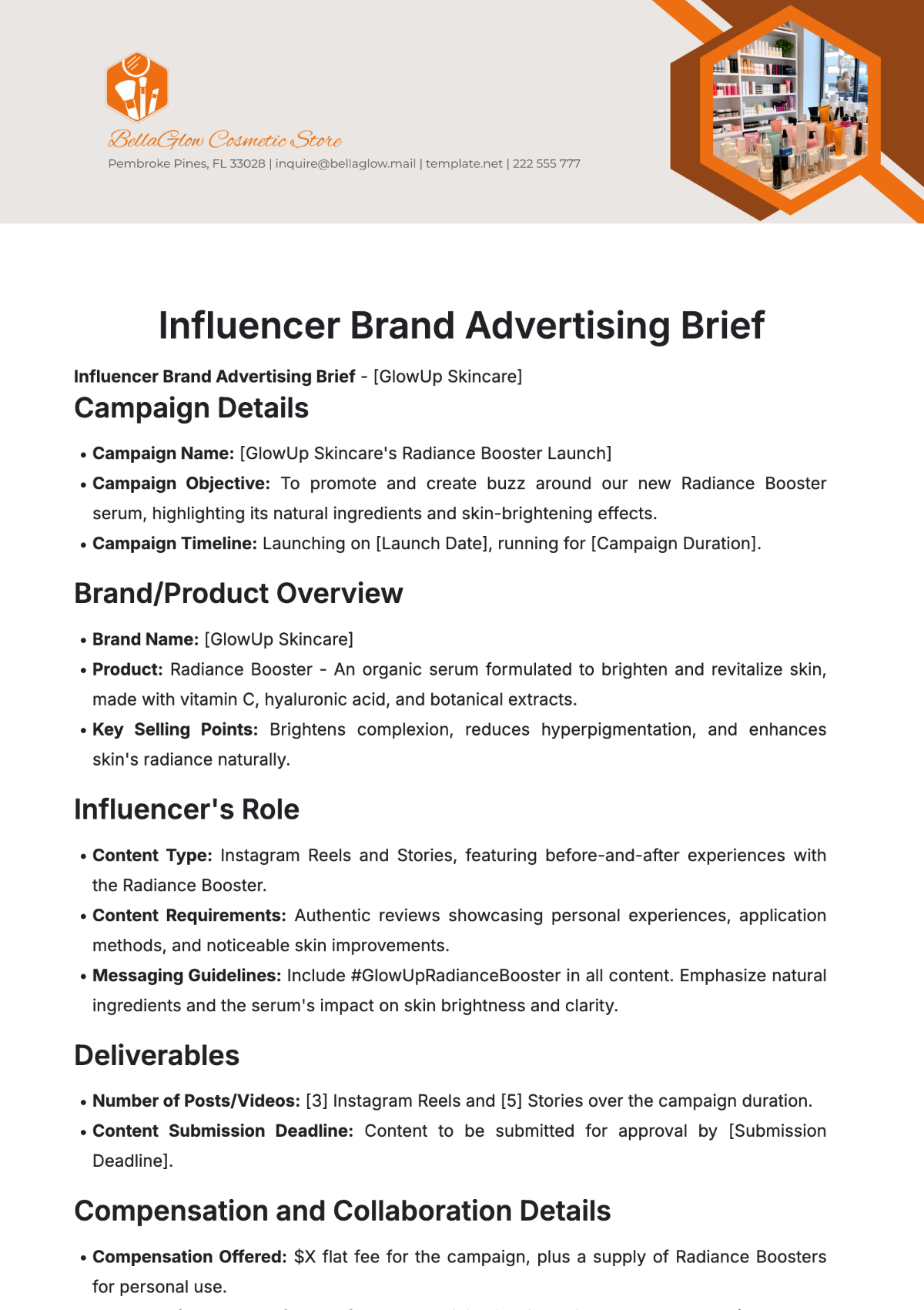 Free Influencer Brand Advertising Brief Template to Edit Online