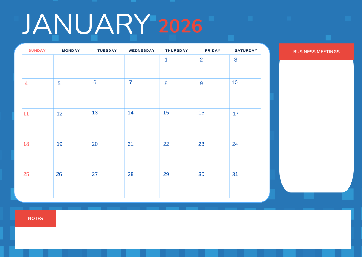 January 2026 Business Calendar Template