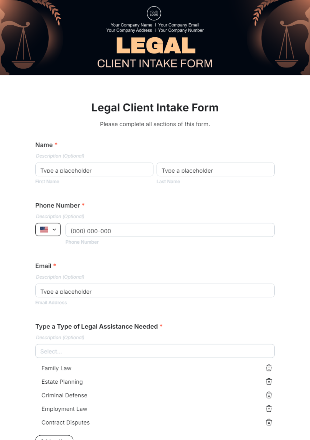 Free Legal Client Intake Form Template to Edit Online