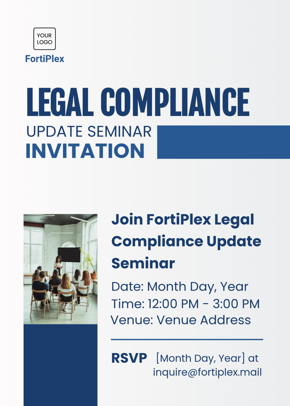 Free Legal Compliance Update Seminar Invitation Card Template to Edit Online