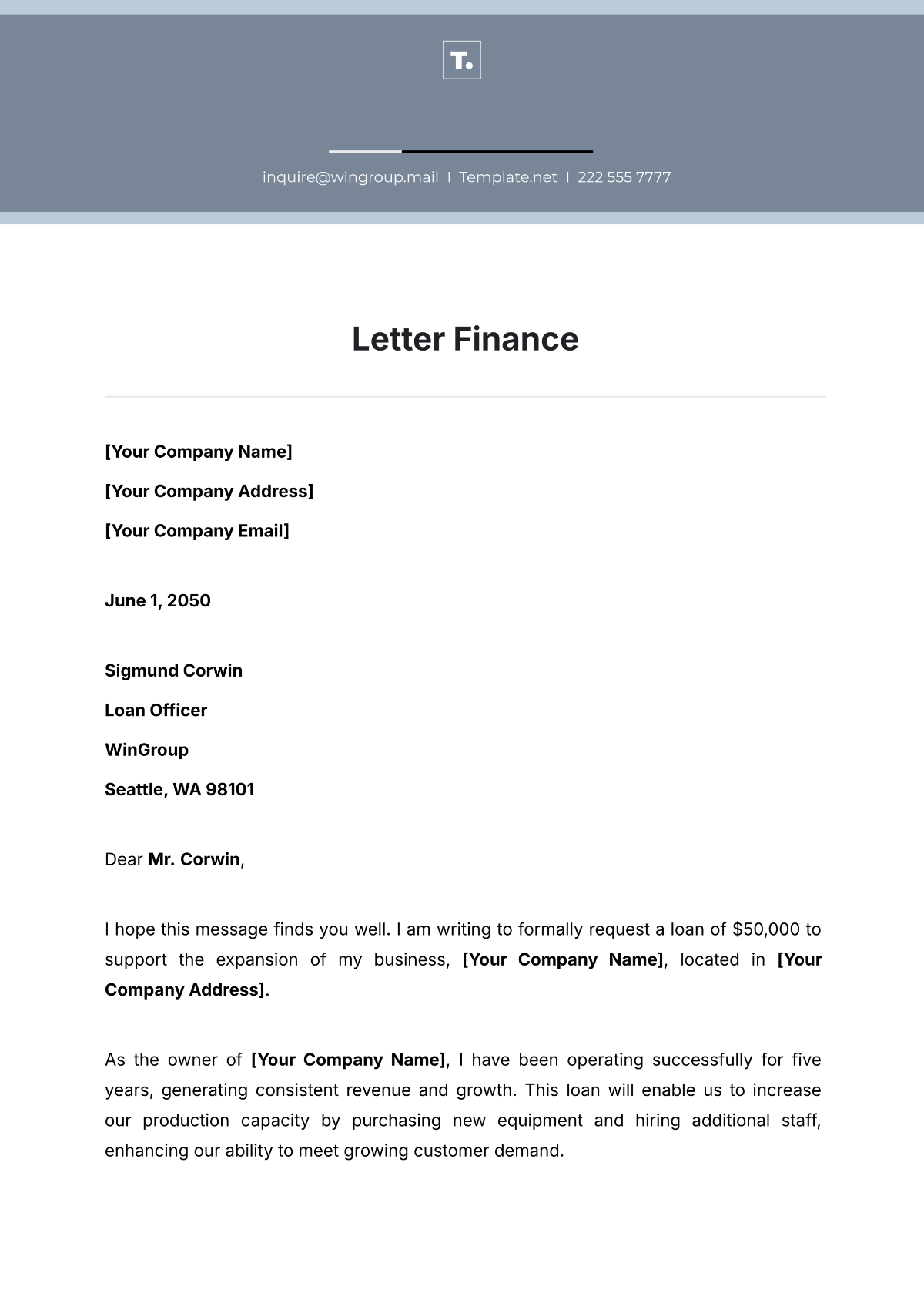 Free Letter Finance Template to Edit Online