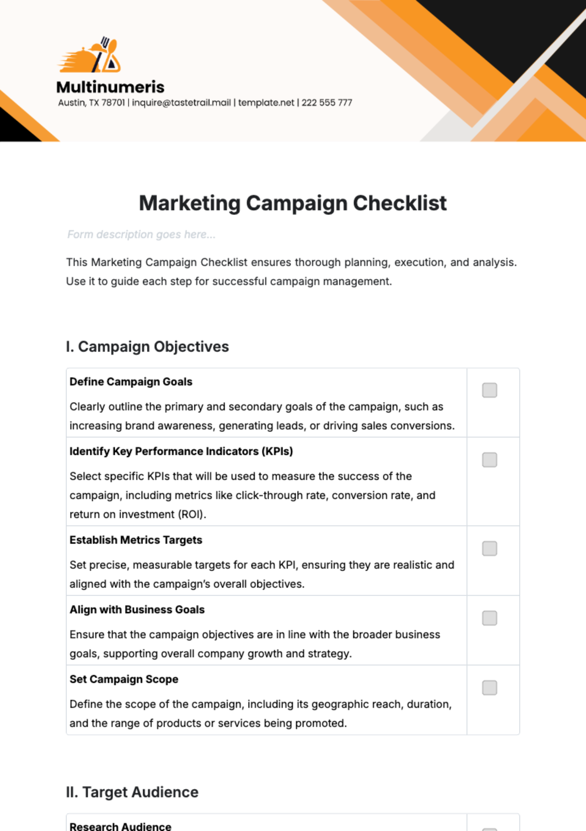 Free Marketing Campaign Checklist Template to Edit Online