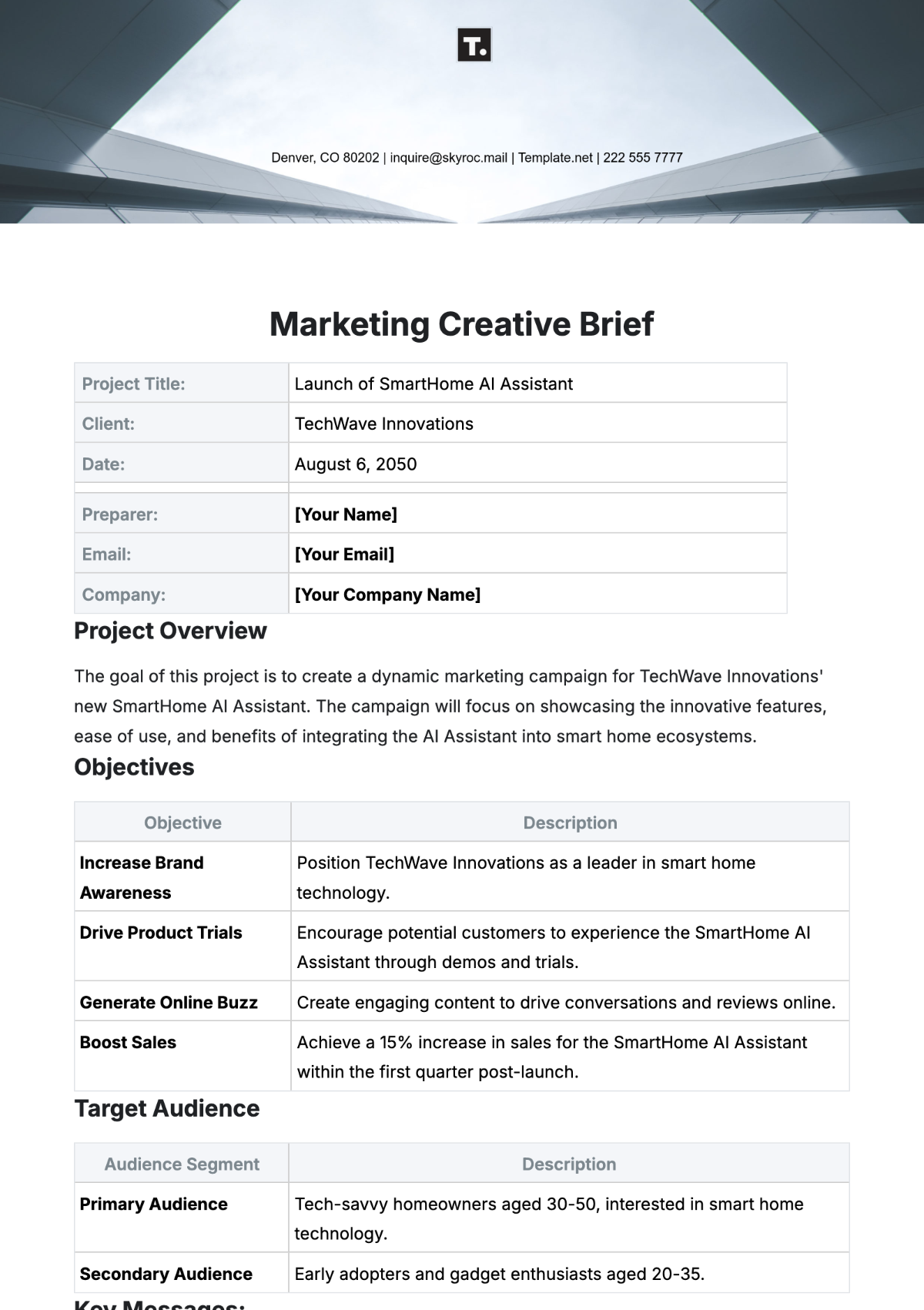 Free Marketing Creative Brief Template to Edit Online