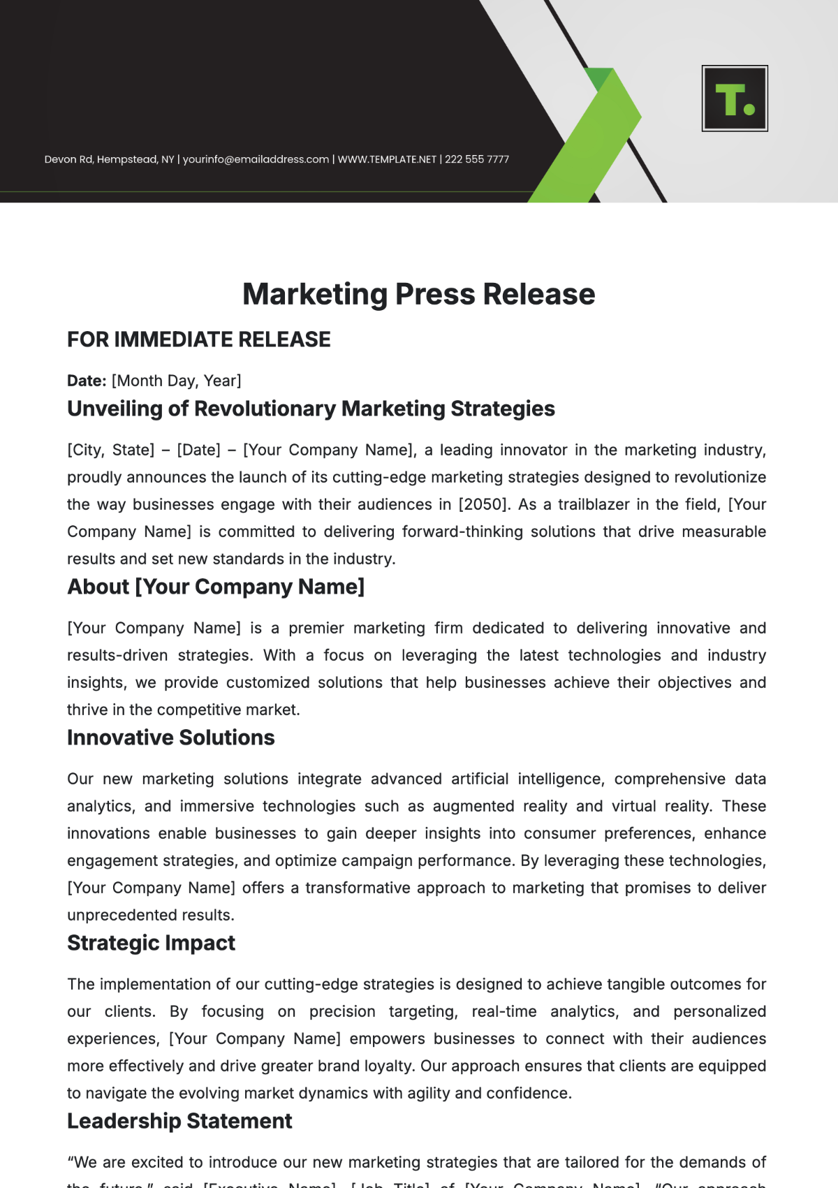 Free Marketing Press Release Template to Edit Online
